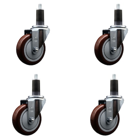 Service Caster 4'' SS Maroon Poly Wheel Swivel 1-1/4'' Expanding Stem Caster Set, 4PK SCC-SSEX20S414-PPUB-MRN-114-4